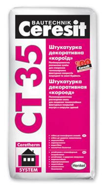 Штукатурка «короед» Церезит (Ceresit) СТ 35  2,5 Белая 25 кг RAMKABUD RAMKABUD- Купить стройматериалы для кровли и фасада