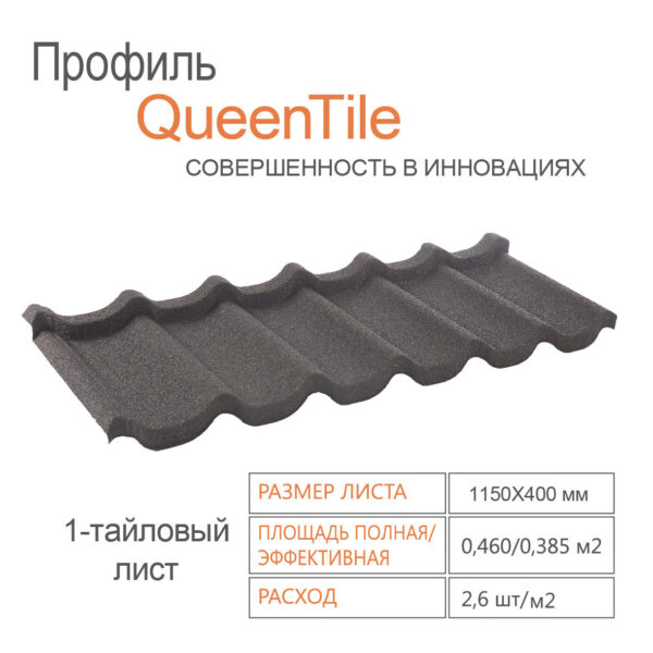 Композитная черепица 1-тайловый лист — QueenTile ® Standard Black RAMKABUD RAMKABUD- Купить стройматериалы для кровли и фасада 2